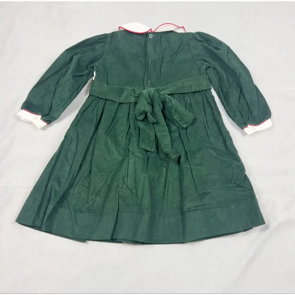 Vintage NWT Carriage Boutiques 2T Green Christmas Smocked Corduroy Dress Santa